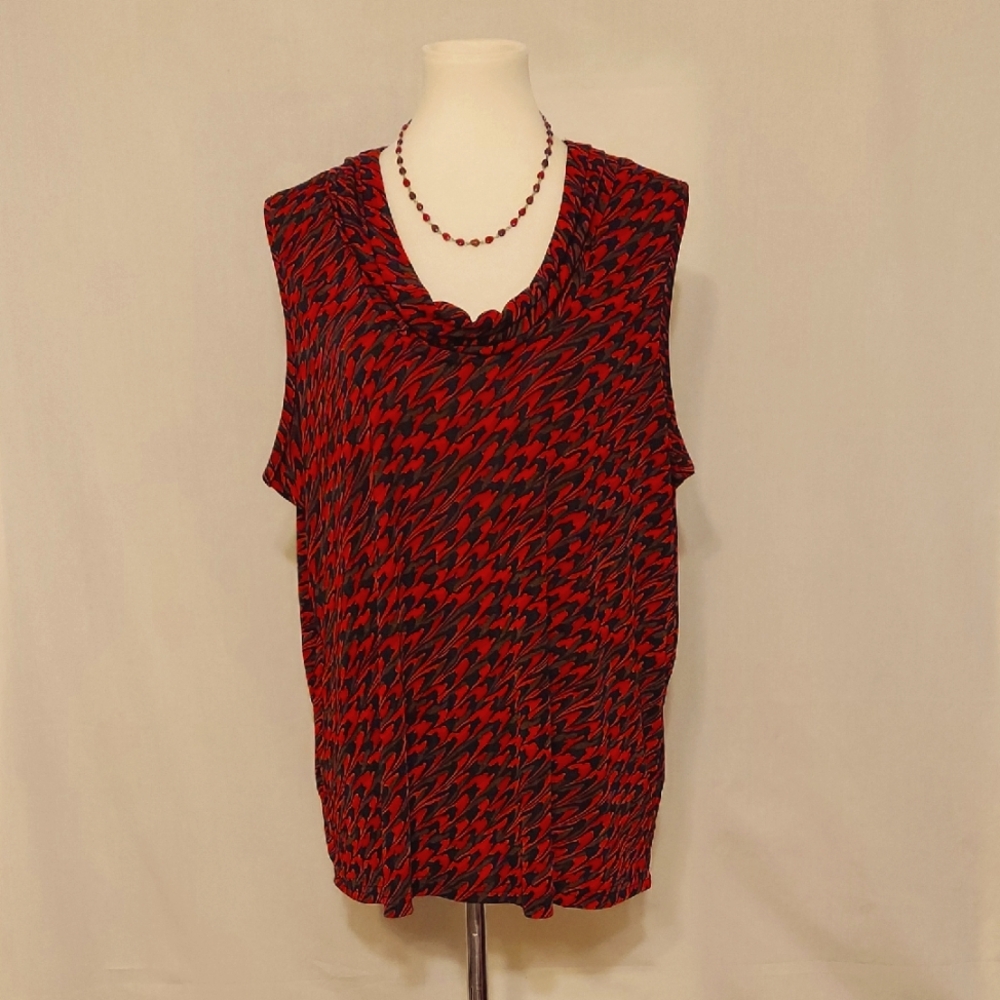 Kathy Ireland Red and Black Houndstooth Top